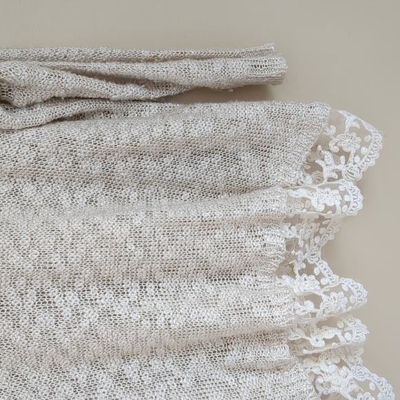 QED London M/L Lace Bottom M/L Cream Ivory Open Knit Sweater Top - Picture 15 of 15